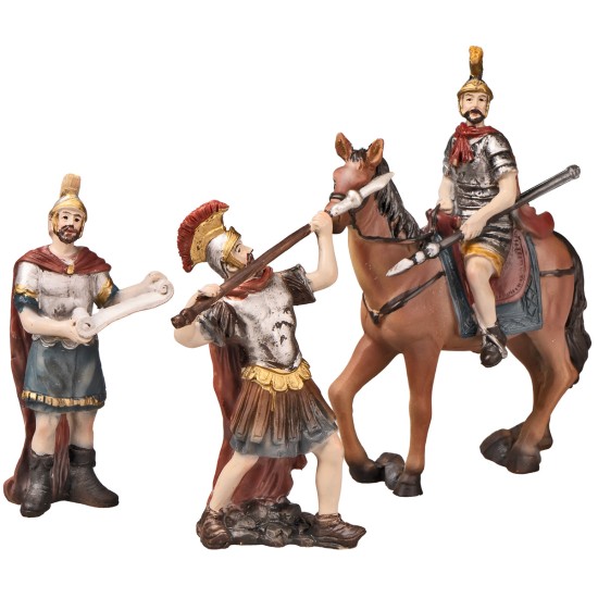 Roman soldiers with horse in resin series 10 cm for nativity scene