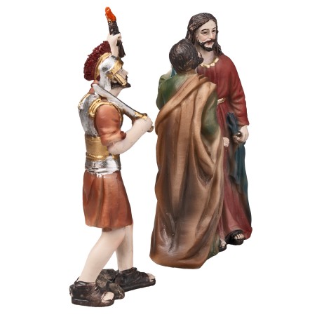 El beso de Judas con Jesús y soldado romano en resina 9 cm