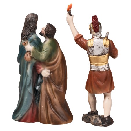 The kiss of Judas with Jesus and Roman soldier in resin 9 cm for