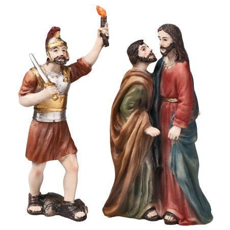The kiss of Judas with Jesus and Roman soldier in resin 9 cm for