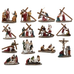 Resin statues 14 stations Way of the Cross 9 cm for Mondo nativity scene 2