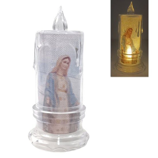 Candle with Madonna and warm white LED 11 cm for nativity scene World