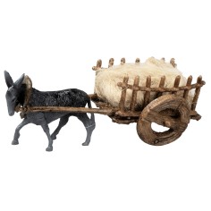 Asino con carro di fieno cm 12x5,5x4,5 h per presepe Mondo