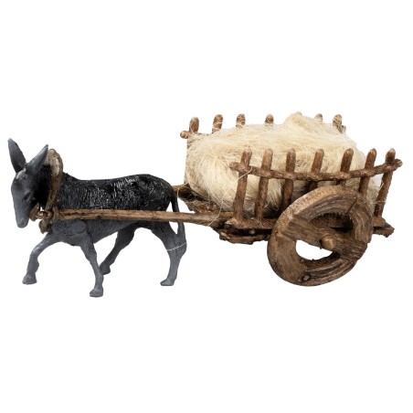 Donkey with hay cart cm 12x5.5x4.5 h for Mondo nativity scene