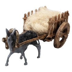 Donkey with hay cart cm 12x5.5x4.5 h for Mondo nativity scene 2