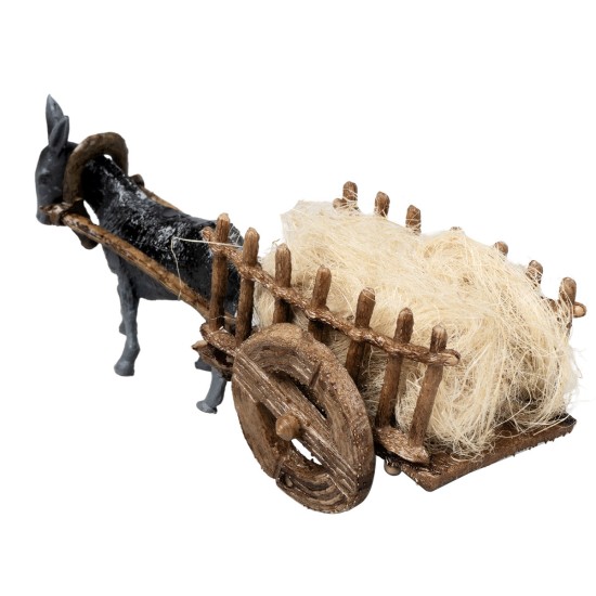 Asino con carro di fieno cm 12x5,5x4,5 h per presepe Mondo