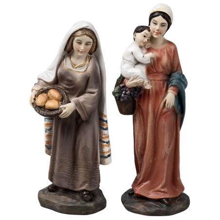 Set of two women with child in resin 10 cm for Mondo nativity scene