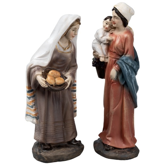 Set of two women with child in resin 10 cm for Mondo nativity scene