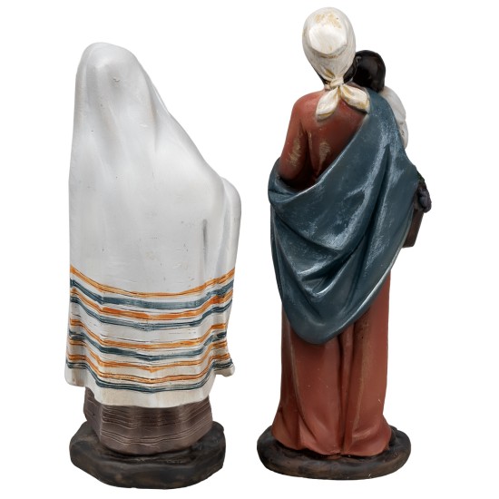 Set due donne con bambino in resina 10 cm per presepe Mondo
