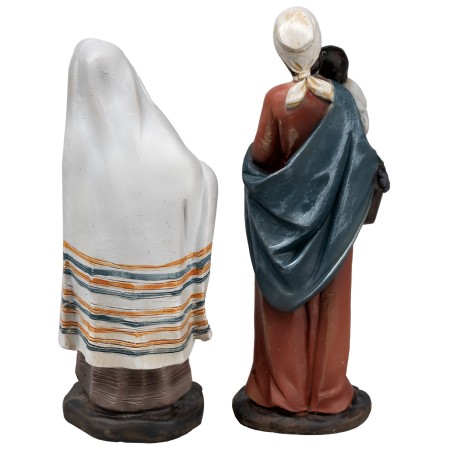 Set due donne con bambino in resina 10 cm per presepe Mondo