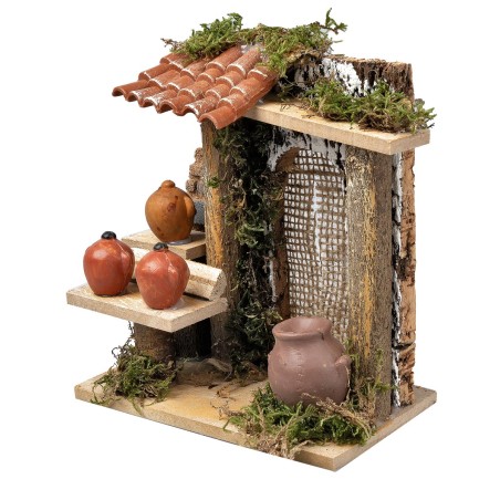 Stall with amphoras for Nativity scene 13.5x7.5x16 cm h
