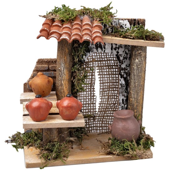 Stall with amphoras for Nativity scene 13.5x7.5x16 cm h