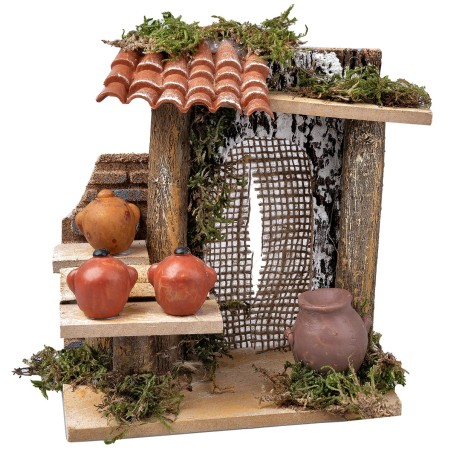 Stall with amphoras for Nativity scene 13.5x7.5x16 cm h