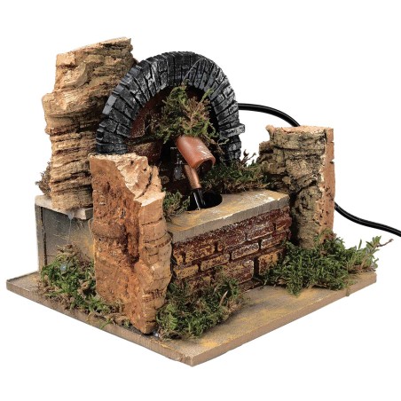 Fontana con arco e parete in sughero con pompa funzionante cm