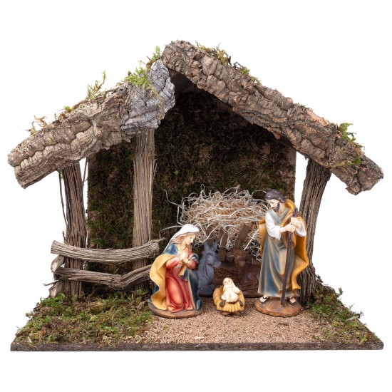 Capanna in legno e sughero per Natività cm 50x28x40 h