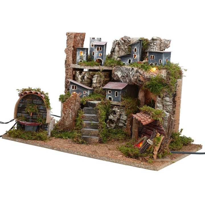Nativity scene with Landi statues illuminated with working