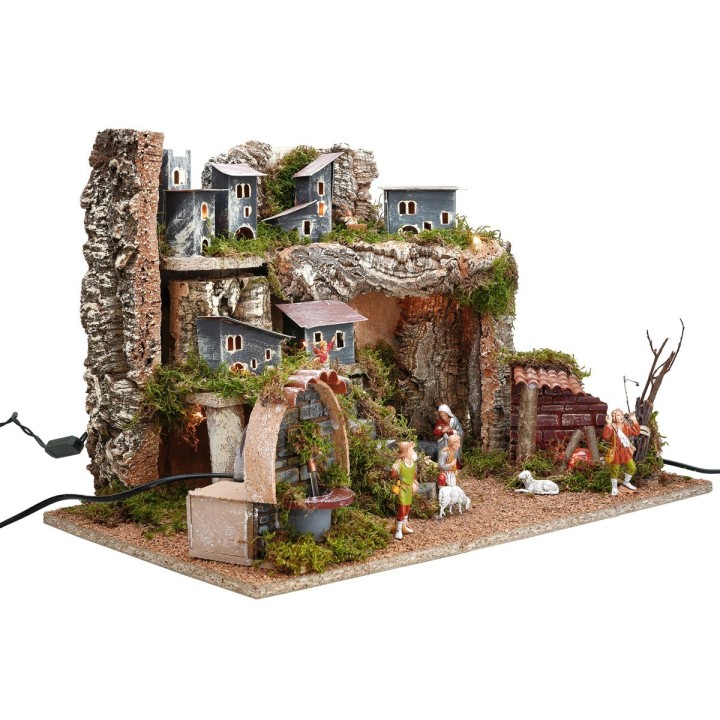 Nativity scene with Landi statues illuminated with working