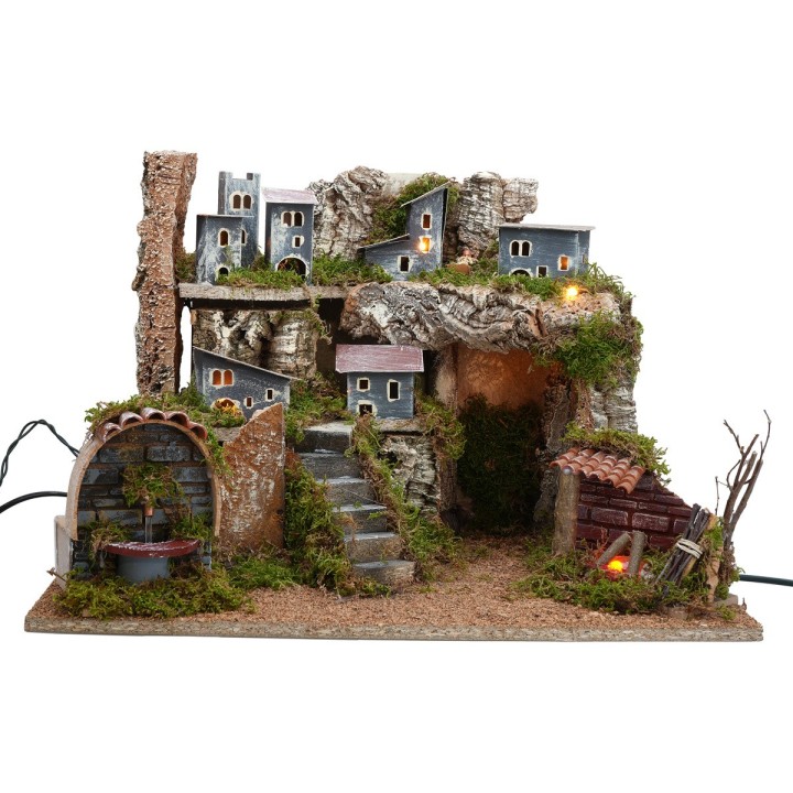 Illuminated nativity scene with working fountain cm 52.5x33x35 h