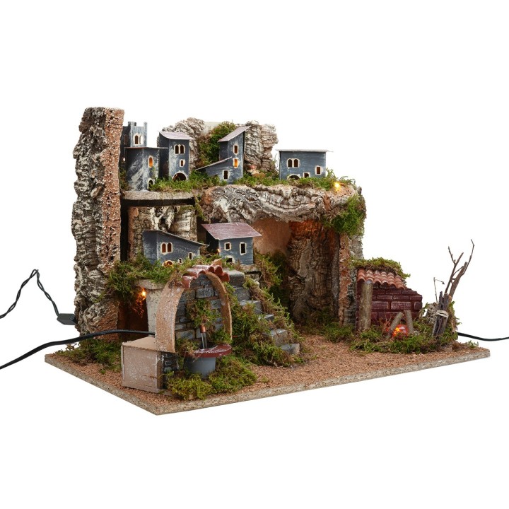 Illuminated nativity scene with working fountain cm 52.5x33x35 h