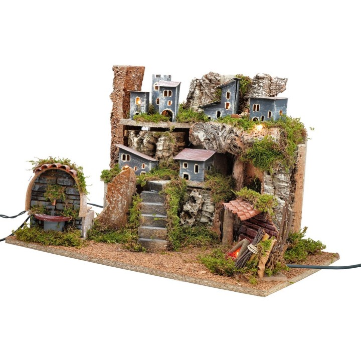 Illuminated nativity scene with working fountain cm 52.5x33x35 h