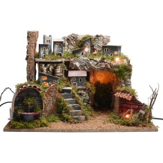 Presepe con statue Landi illuminata con fontana funzionante cm 2