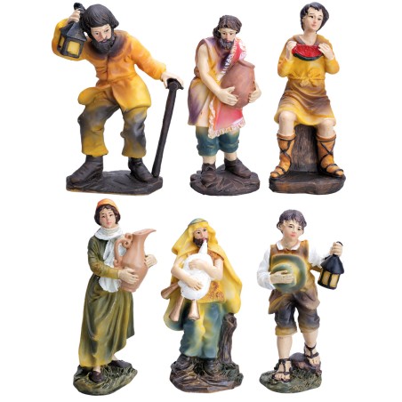Conjunto de 6 figuras de 12 cm en resina para belén Mondo Presepi