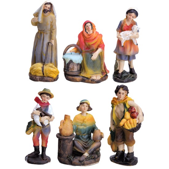 Conjunto de seis figuras serie 12 cm en resina para belén Mondo Presepi