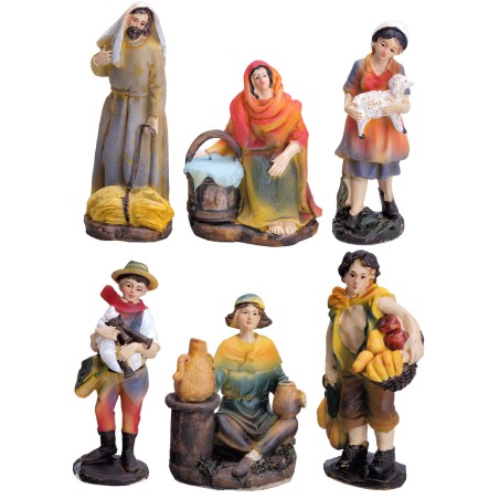 Conjunto de seis figuras serie 12 cm en resina para belén Mondo Presepi