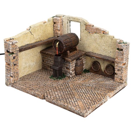 Resin tavern with working barrel for Mondo nativity scene