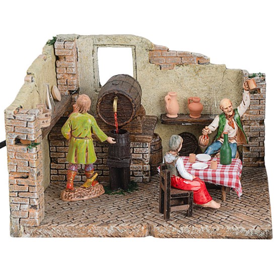 Osteria in resina con botte funzionante per presepe Mondo