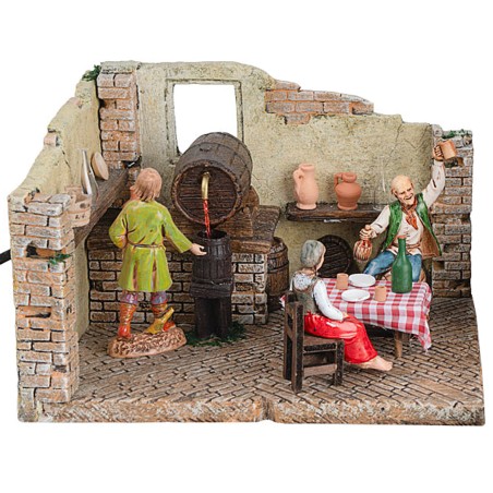Osteria in resina con botte funzionante per presepe Mondo