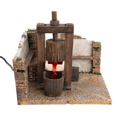 Nativity scene cellar with working wine press and pump -