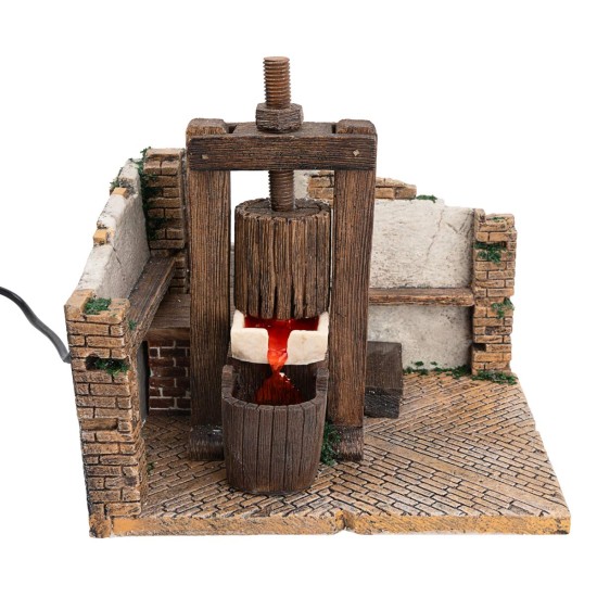 Nativity scene cellar with working wine press and pump -