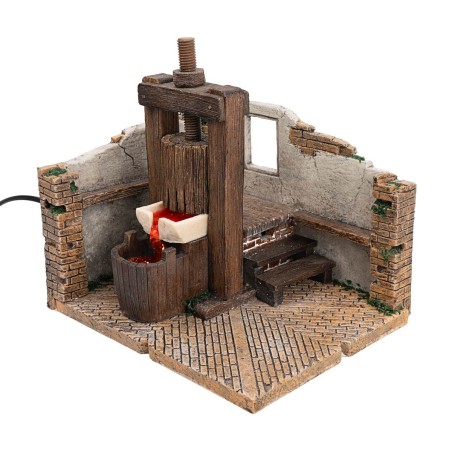 Nativity scene cellar with working wine press and pump -