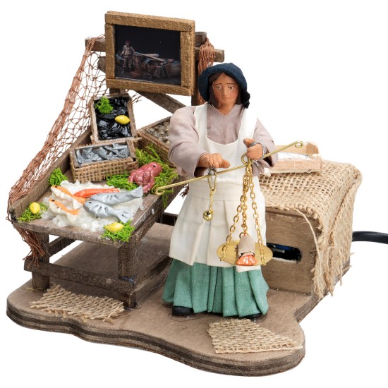 Vendedora de pescado serie 12 cm en movimiento para belén Mondo Presepi