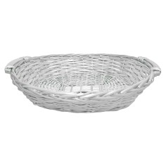 Oval basket with handles in white wicker cm 55x42x12 h