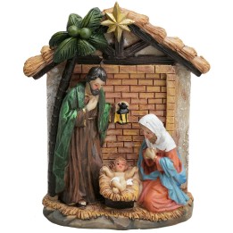 Nativity block with hut in resin cm 9x4x13.5 h