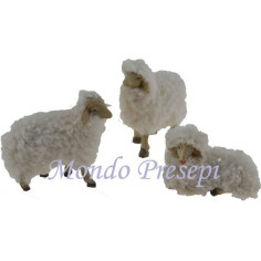 Set 3 pecore in resina con lana per statue cm 10 Mondo Presepi