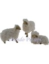 Set 3 pecore in resina con lana per statue cm 10