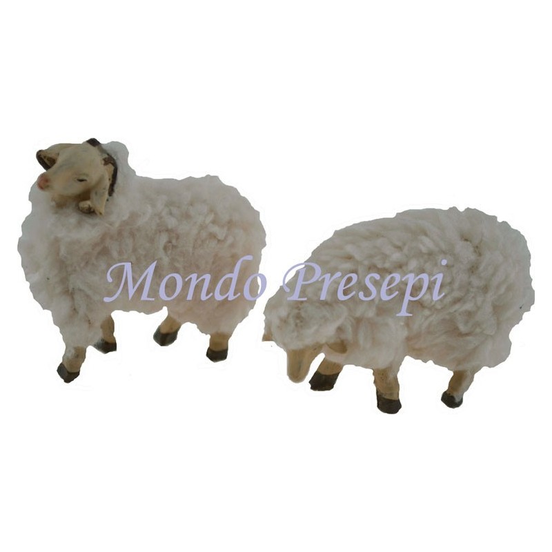 Set 2 pecore in resina con lana per statue cm 10 Mondo Presepi
