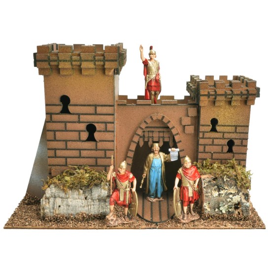 Castle with double tower and arched gate for nativity scene cm
