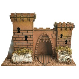 Castello con doppia torre e portone ad arco per presepe cm