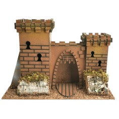 Castello con doppia torre e portone ad arco per presepe cm