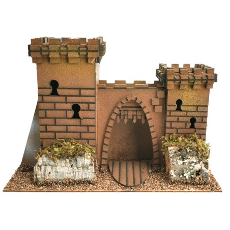 Castillo con doble torre y portón en arco para pesebre cm