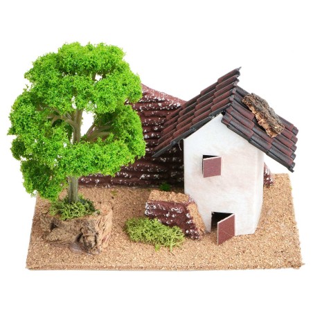 Casita con árbol para belén cm 16x8,5x13,5 h para belén