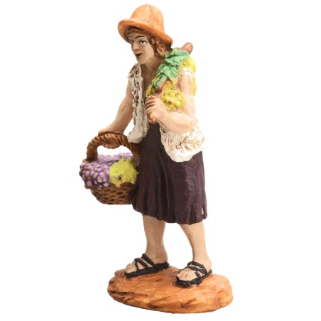 Shepherd with basket of grapes 9 cm Oliver for nativity scene Mondo Presepi