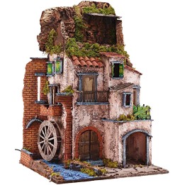Borgo illuminato con mulino funzionante cm 40x40x65 h