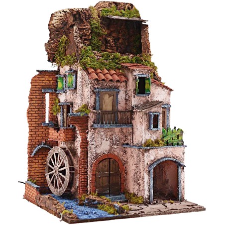 Pueblo iluminado con molino funcionando cm 40x40x65 h