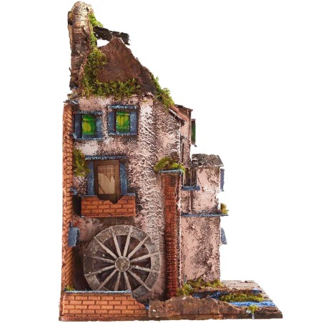 Borgo illuminato con mulino funzionante cm 40x40x65 h