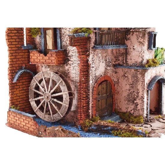Borgo illuminato con mulino funzionante cm 40x40x65 h